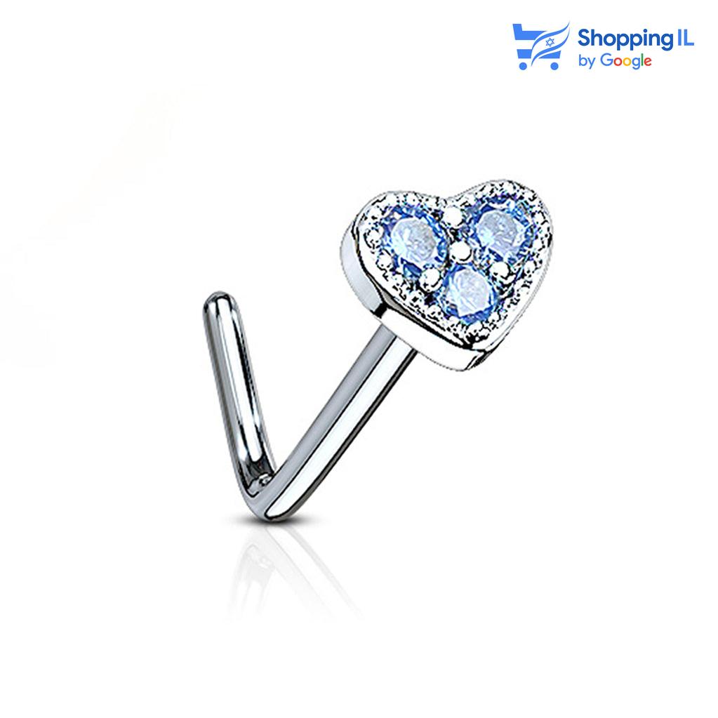 עגיל נזם לב- עשוי מתכת רפואית. העגיל בעיצוב נזם "L" משובץ אבני זירקון בעיצוב לב. צבע - ורוד, אקווה מידה - מגיע בעובי של 0.8 מ"מ ובאורך 6 מ"מ  העגיל מיועד בעיקר לאזורים הבאים: - פירסינג נזם - כמובן שניתן לענוד את העגיל גם באזורים אחרים (: