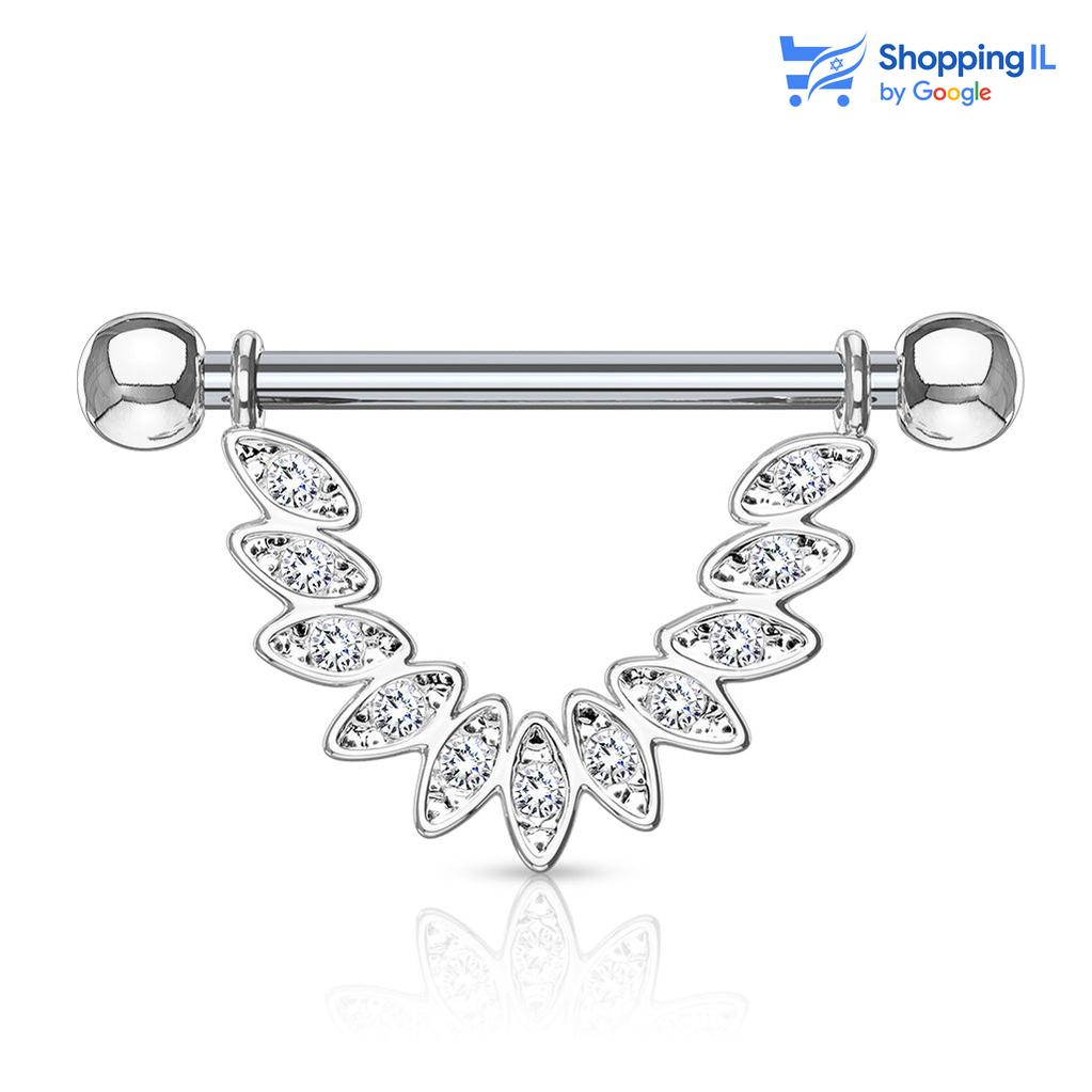 עגיל לפיטמה סוואן - עשוי מתכת רפואית. העגיל הינו מוט ישר המחזיק תליון בעיצוב של קרני שמש זירקון. צבע - כסוף מידה - מגיע בעובי 1.6 מ"מ ובאורך 14  מ"מ מידת הסוגרים- 4 מ"מ  העגיל מיועד בעיקר לאזורים הבאים: - פירסינג בפיטמה