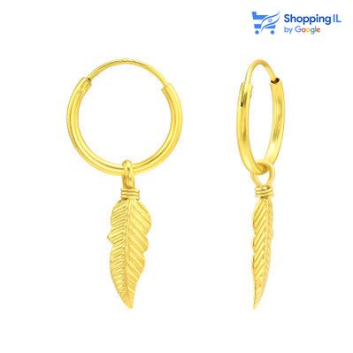 חישוק נוצה תלויה קוטר 12 מ"מ | כסף מצופה זהב