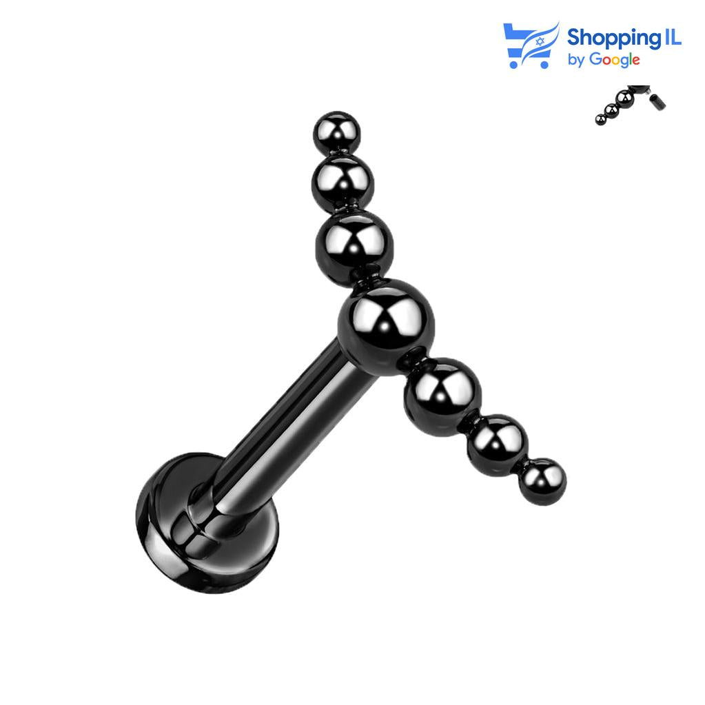 עגיל צאפ - עגיל לברט עשוי טיטניום TITANIUM 6AL-4V-ELI ASTM F-136. העגיל בעיצוב נקודה קשת קטנה העשויה מסט של כדורי טיטניום. צבע - כסוף כהה, שחור מידה - מגיע בעובי של 1.2 מ"מ ובאורך 6 מ"מ  העגיל מיועד בעיקר לאזורים הבאים: - פירסינג בשפה - פירסינג קונץ' - פירסינג הליקס - פירסינג פלאט - פירסינג טראגוס - כמובן שניתן לענוד את העגיל גם באזורים אחרים (: