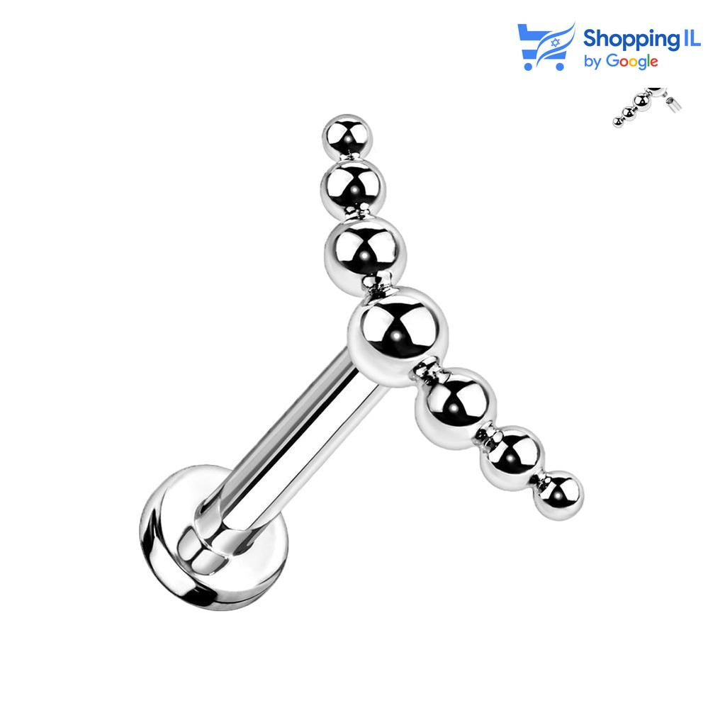 עגיל צאפ - עגיל לברט עשוי טיטניום TITANIUM 6AL-4V-ELI ASTM F-136. העגיל בעיצוב נקודה קשת קטנה העשויה מסט של כדורי טיטניום. צבע - כסוף כהה, שחור מידה - מגיע בעובי של 1.2 מ"מ ובאורך 6 מ"מ  העגיל מיועד בעיקר לאזורים הבאים: - פירסינג בשפה - פירסינג קונץ' - פירסינג הליקס - פירסינג פלאט - פירסינג טראגוס - כמובן שניתן לענוד את העגיל גם באזורים אחרים (: