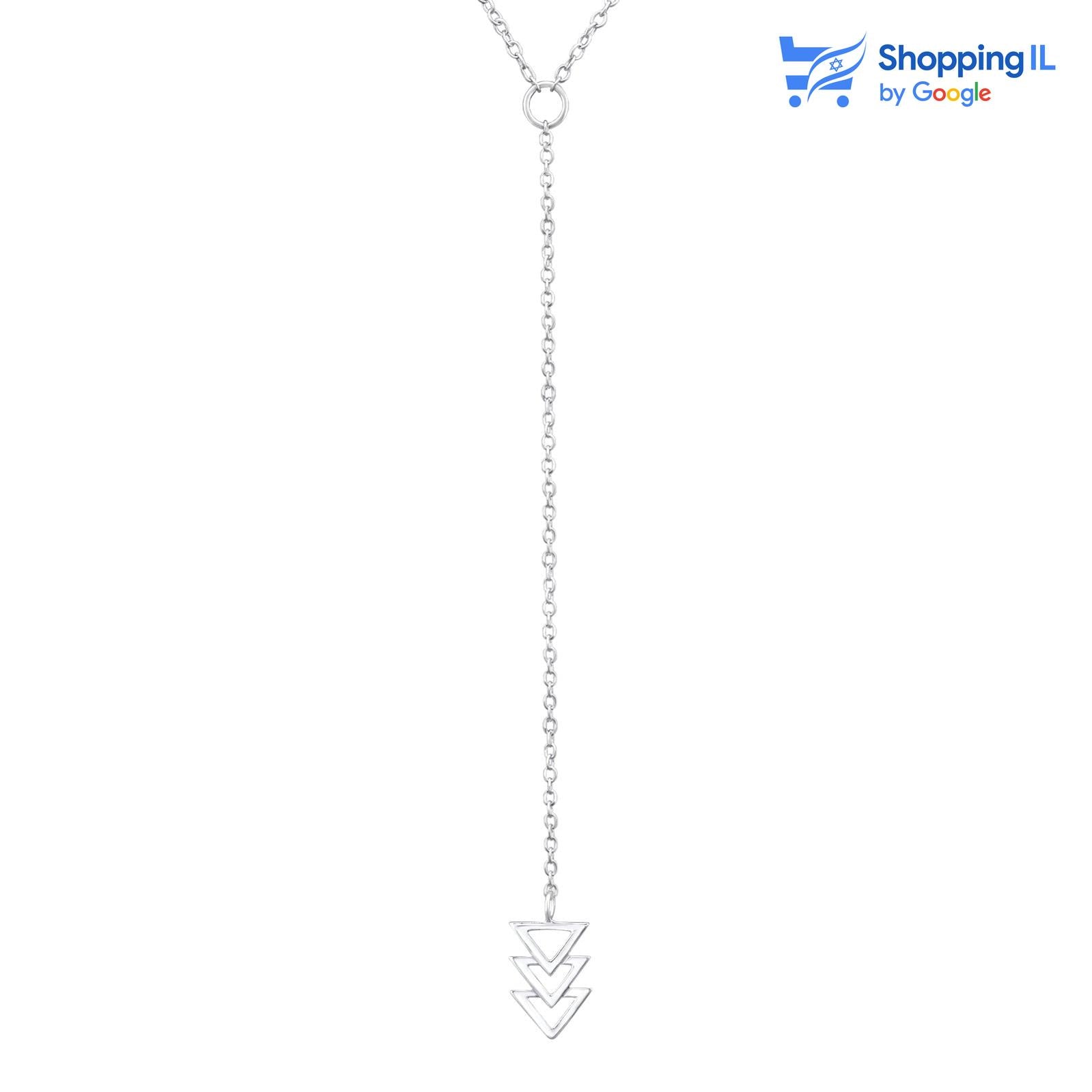 שרשרת סופר חץ.  שרשרת בעיצוב Y  פלצור עשויה כסף 925 עם שלושה חצים הפונים מבית החזה כלפי מטה באמצע תלוי.  עשויה כסף 925.  אורך שרשרת: 45 ס"מ | עובי 1 מ"מ מידת החצים - 66&10 מ"מ