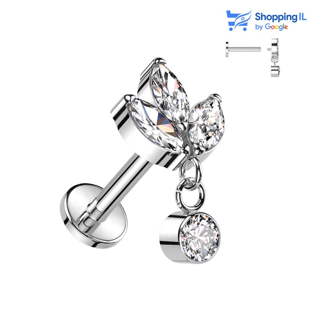 ליב עם זירקון תלוי- עגיל לברט עשוי טיטניום T