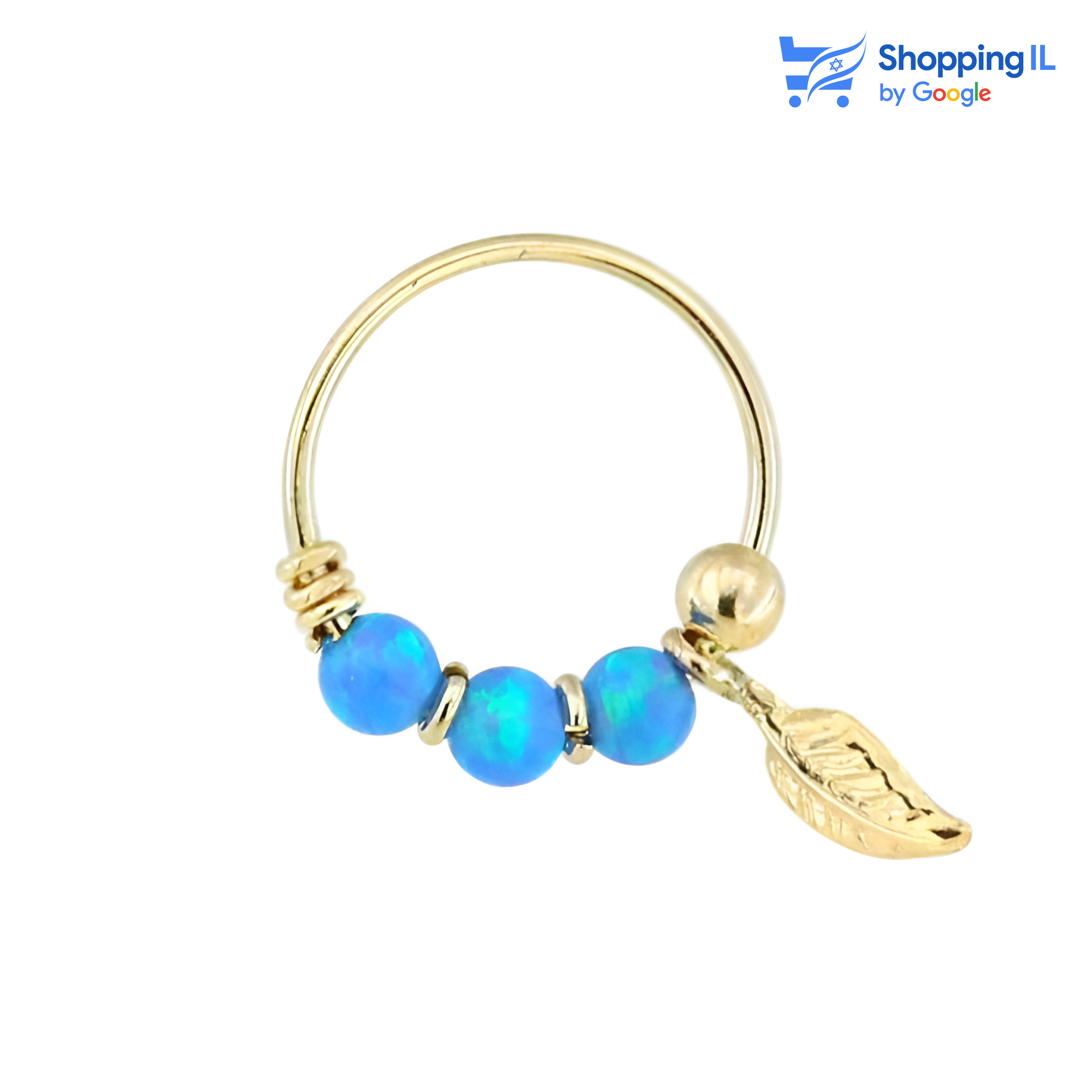 חישוק נוצה אופל כחול | עגיל זהב 14 קראט