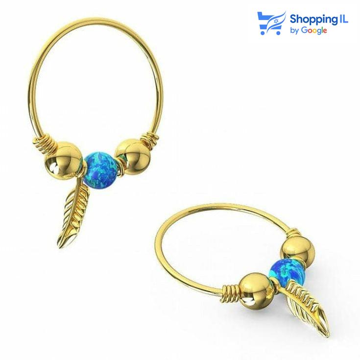 חישוק נוצה | עגיל זהב 14 קראט