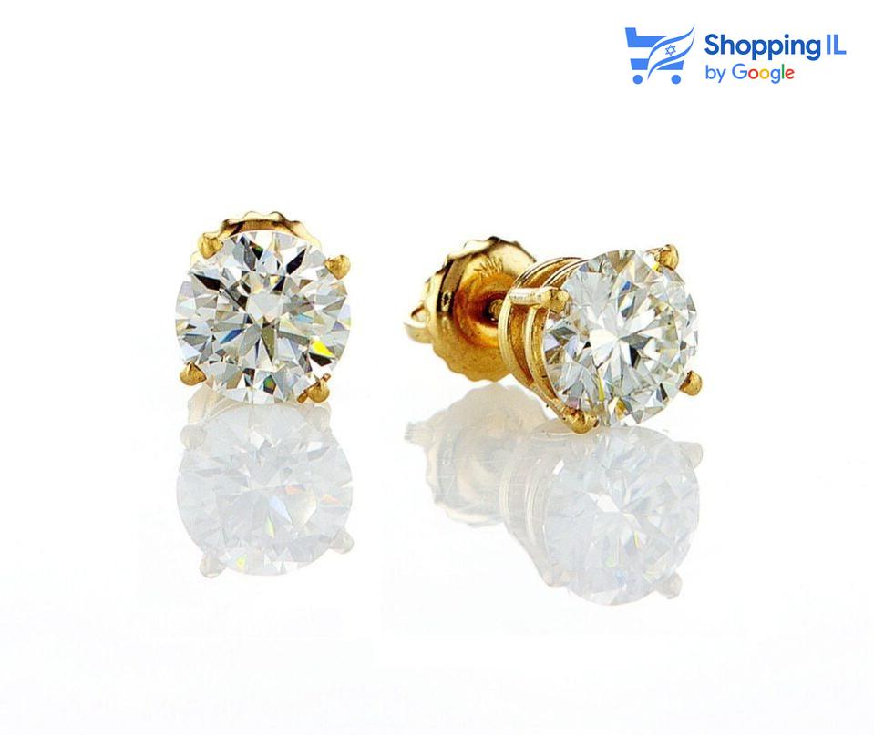 עגילי זהב 14 קראט & מאוסונייט | עגיל זהב 14 קראט