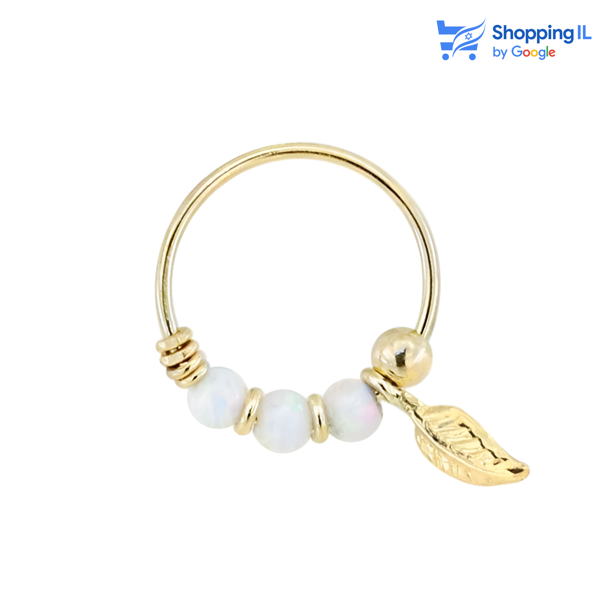 חישוק נוצה אופל לבן | עגיל זהב 14 קראט