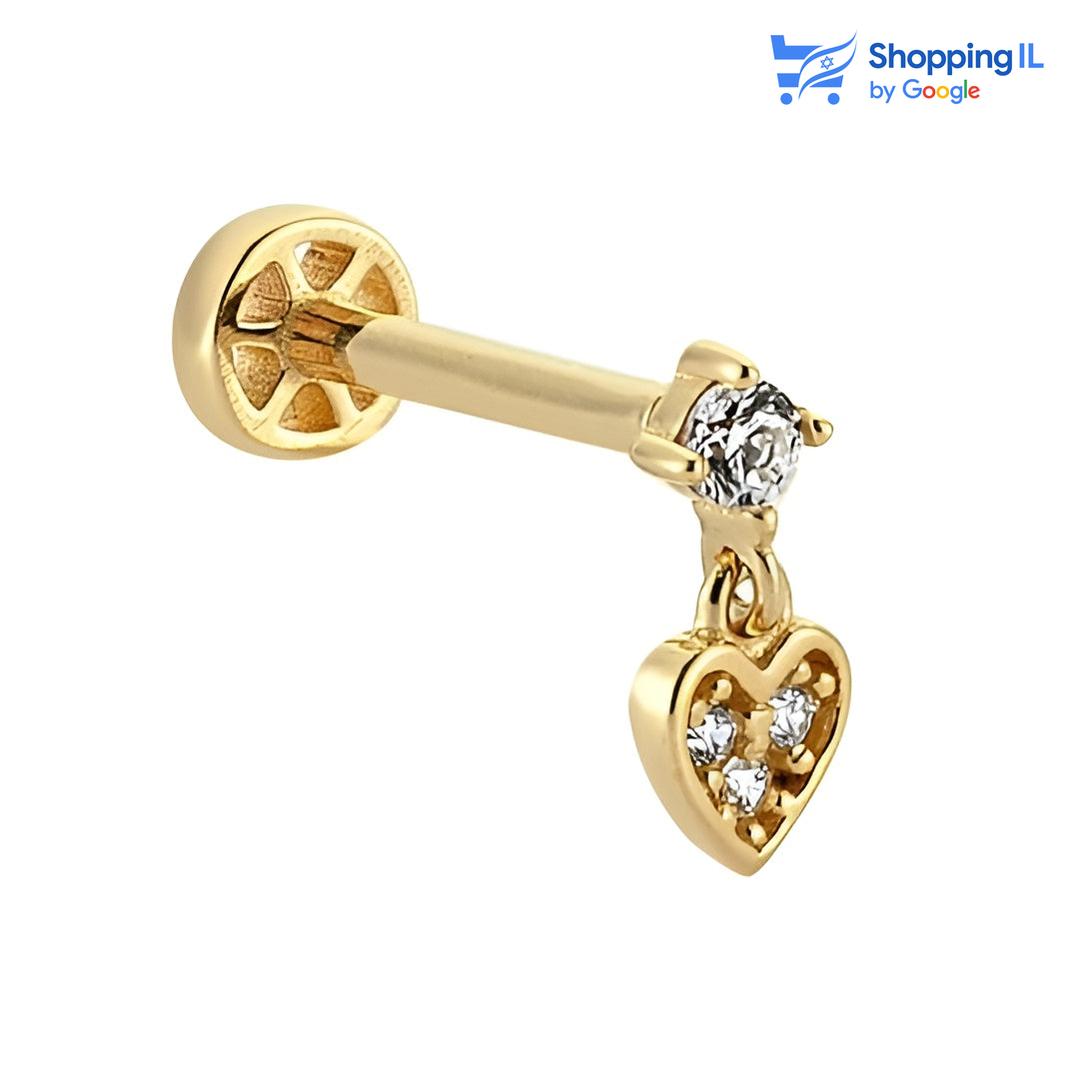 תליון לב | עגיל זהב 14 קראט