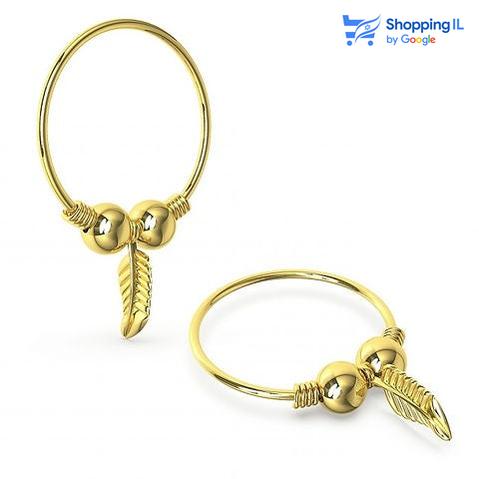 חישוק נוצה זהב | עגיל זהב 14 קראט