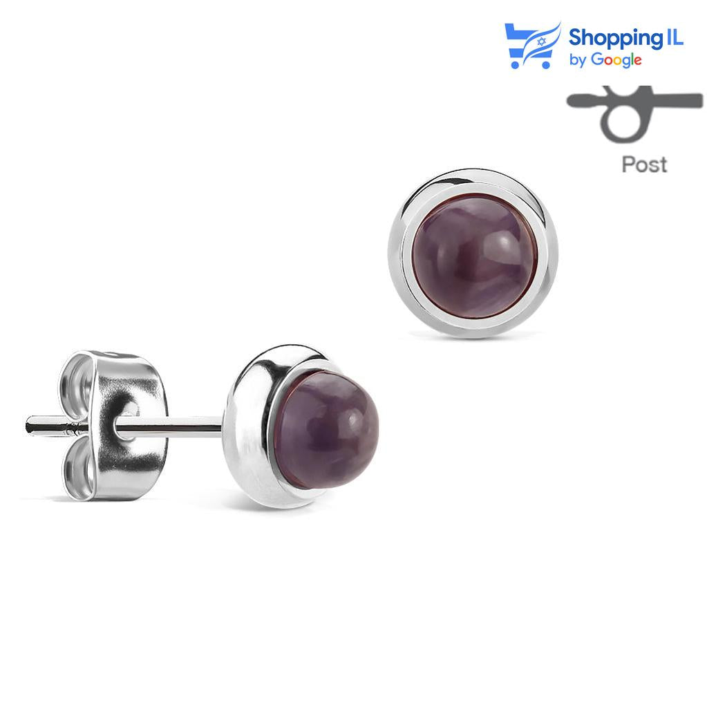 זוג עגילי רנה-  עשויים מתכת רפואית. העגילים בעיצוב עגילים צמודים משובצים באבן חצי יקרה. אבן - טורקיז, ירקן, אחלמה, עין הנמר מידה - מגיע בעובי של 0.6 מ"מ וקוטר האבן הוא 6 מ"מ  העגילים מיועדים בעיקר לאזורים הבאים: - עגיל בתנוך - כמובן שניתן לענוד את העגיל גם באזורים אחרים (:  מידע כללי והוראות טיפול- בעגילים העשויים מחומרים טבעיים כמו עץ ואבן, יתכן שינוי קל של גוון וצבע מסיבה והיותם מחומרים גולמיים טבעיים. 