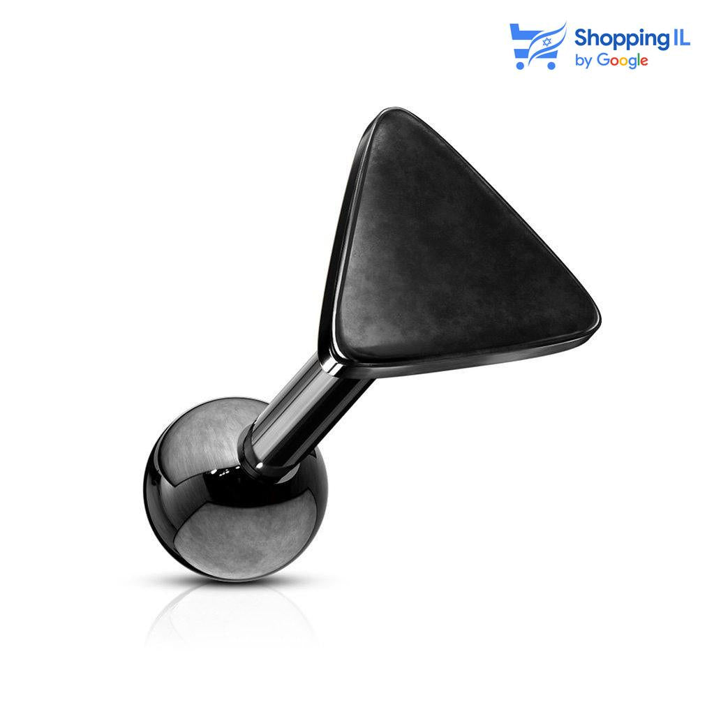 עגיל משולש - עשוי מתכת רפואית. העגיל בעיצוב משולש שטוח. צבע -שחור, כסוף, זהב מידה - מגיע בעובי של 1.2 מ"מ ובאורך 6 מ"מ קוטר סוגר - 4 מ"מ  העגיל מיועד בעיקר לאזורים הבאים: - פירסינג קונץ' - פירסינג הליקס - פירסינג פלאט  - פירסינג טראגוס