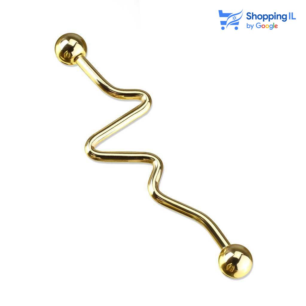 עגיל טוינגיס- עשוי מתכת רפואית.  העגיל בעיצוב זיגזג. צבע - זהב, זהב רוז, ריינבו מידה - מגיע בעובי 1.2/1.6 מ"מ ובאורך 38 מ"מ קוטר סוגר - 5 מ"מ  העגיל מיועד בעיקר לאזורים הבאים: - פירסינג אינדסטריאל 