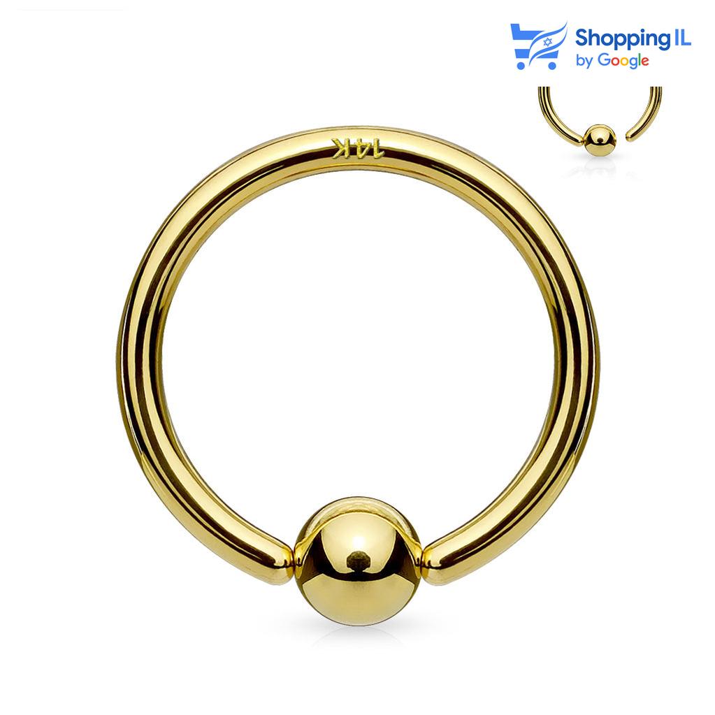 חישוק דמוי לחץ עשוי זהב - חישוק דמוי לחץ עשוי זהב 14 קראט. עבור מניעת איבוד הסוגר, הסוגר מחובר אל העגיל ופתיחת / סגירת החישוק מתבצעת בעזרת כיפוף לאחד הצדדים העגיל בעיצוב עגיל לחץ קלאסי. צבע - זהב מידה - מגיע בעובי של 1.2 מ"מ ובקוטר 8 מ"מ קוטר סוגר 3 מ"מ  העגיל מיועד בעיקר לאזורים הבאים: - פירסינג הליקס - פירסינג ספטום - פירסינג טראגוס