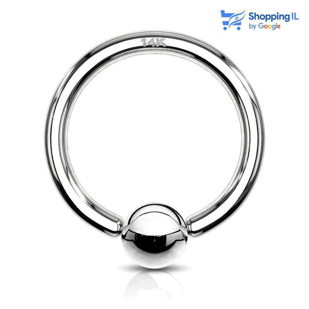 חישוק לחץ עשוי זהב לבן - חישוק לחץ קלאסי עשוי זהב לבן 14K. העגיל בעיצוב עגיל לחץ קלאסי. צבע - זהב לבן 14 קראט מידה - מגיע בעובי של 1.2 מ"מ ובקוטר 10 מ"מ קוטר סוגר 3 מ"מ  העגיל מיועד בעיקר לאזורים הבאים: - פירסינג הליקס - פירסינג ספטום - פירסינג קונץ - פירסינג בפיטמה - פירסינג טראגוס - פירסינג דיית' - כמובן שניתן לענוד את העגיל גם באזורים אחרים (: