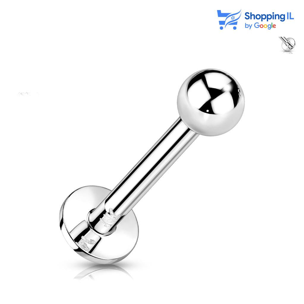 עגיל לברט עשוי זהב לבן- עגיל לברט עשוי זהב לבן 14 קראט, עם סגירת פוש. העגיל בעיצוב מוט לברט עם סוגר גולה. צבע -זהב לבן מידה - מגיע בעובי של 1.2 מ"מ ובאורך 6 מ"מ קוטר סוגר - 3 מ"מ  העגיל מיועד בעיקר לאזורים הבאים: - פירסינג טראגוס - פירסינג הליקס  - פירסינג בשפה  - פירסינג פלאט - קונץ' פירסינג 