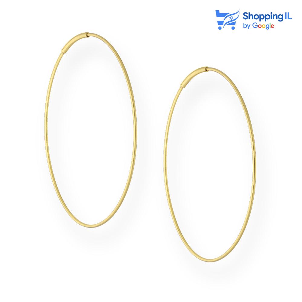 חישוקי מילי מצופים זהב- זוג חישוקי כסף 925 מצופים זהב 18 קראט 1 מיקרו. החישוקים בעיצוב קלאסי בקוטר בינוני ודקים מאוד. צבע - זהב מידה - מגיע בעובי מוט של 1.2 מ"מ ובקוטר 45 מ"מ. רוחב חישוק 0.7 מ"מ.  העגיל מיועד בעיקר לאזורים הבאים: - עגילים בתנוך האוזן