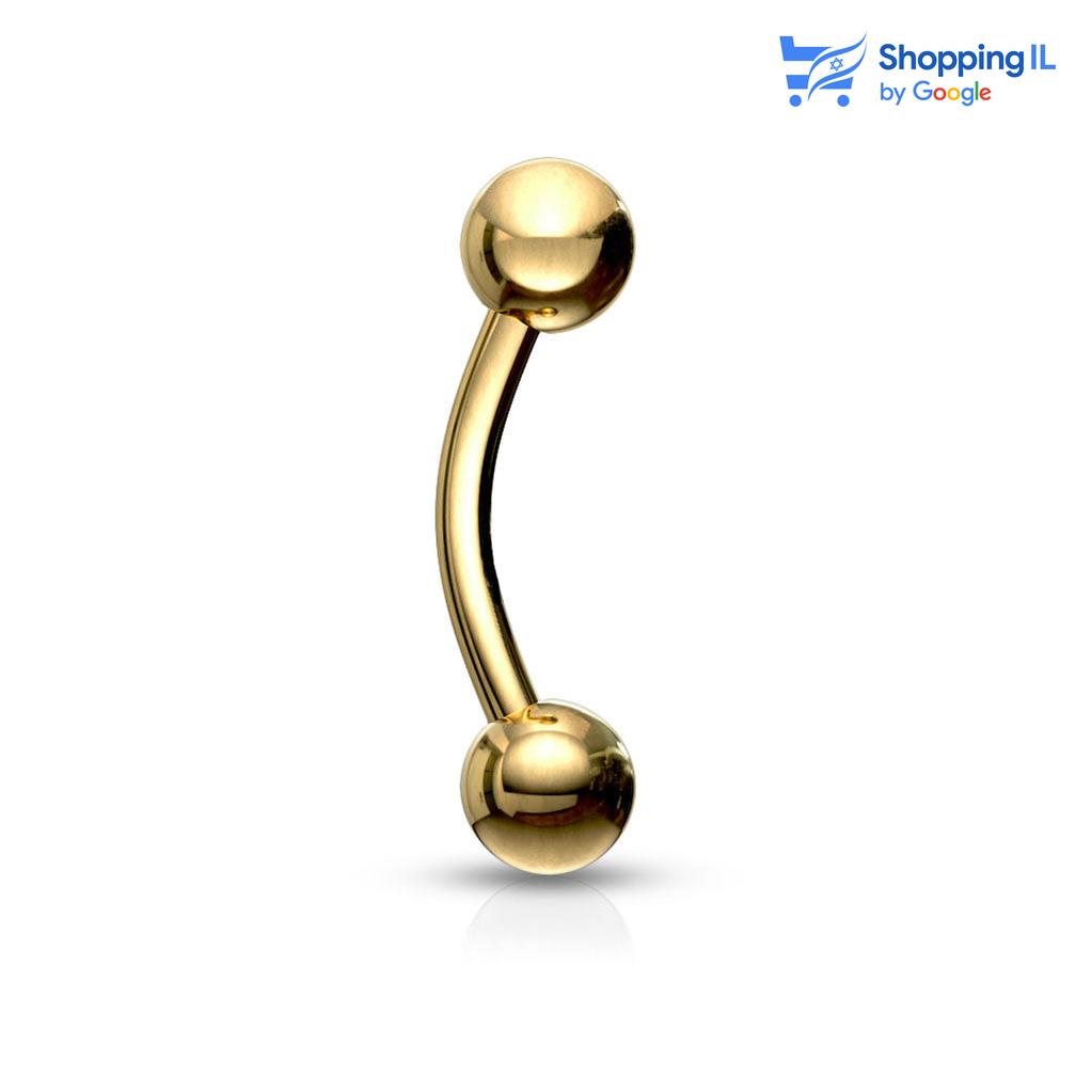 עגיל בננה מצופה זהב- עגיל בננה עשוי מתכת רפואית מצופה זהב. העגיל בעיצוב עגיל בננה עם זוג סוגרי גולה. מצופה - זהב מידה - מגיע בעובי של 1.2 מ"מ ובאורך 6/8/10 מ"מ קוטר סוגרים -3 מ"מ  העגיל מיועד בעיקר לאזורים הבאים: - פירסינג בגבה - פירסינג רוק - כמובן שניתן לענוד את העגיל גם באזורים אחרים (: