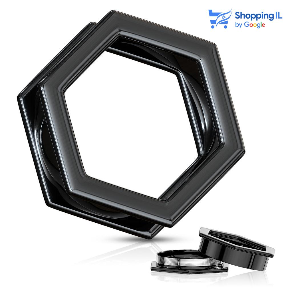 עגיל פירסינג הרחבה משושה שחור