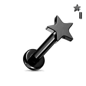 עגיל כוכב טיטניום- עגיל לברט עשוי טיטניום TITANIUM 6AL-4V-ELI ASTM F-136. העגיל בעיצוב כוכב קטן בעל הברגה פנימית. צבע - כסף, שחור זהב בציפוי PVD. מידה - מגיע בעובי של 1.2 מ"מ ובאורך 6 מ"מ  העגיל מיועד בעיקר לאזורים הבאים: - פירסינג קונץ' - פירסינג הליקס - פירסינג פלאט - פירסינג טראגוס