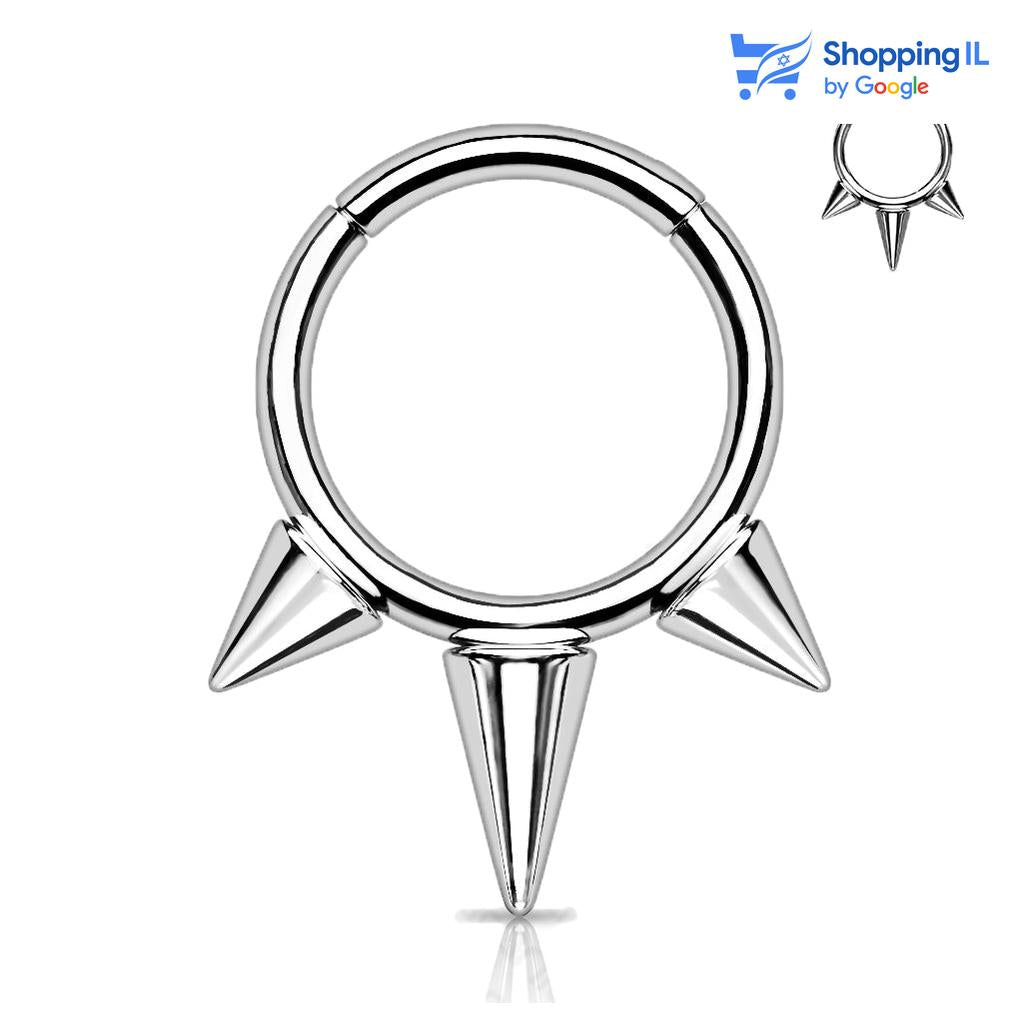 עגיל - פירסינג הליקס - פירסינג ספטום - פירסינג בפיטמה חישוק קליק כסוף עם שפיצים