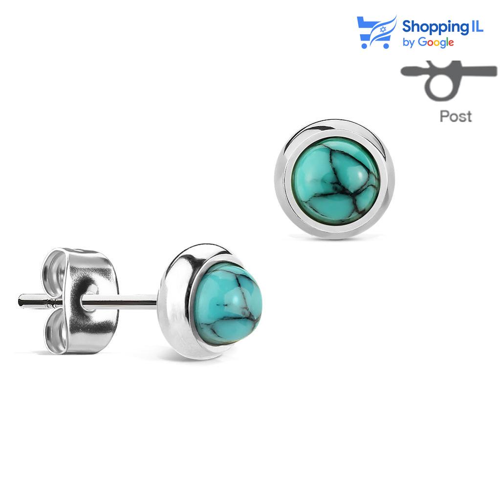 זוג עגילי רנה-  עשויים מתכת רפואית. העגילים בעיצוב עגילים צמודים משובצים באבן חצי יקרה. אבן - טורקיז, ירקן, אחלמה, עין הנמר מידה - מגיע בעובי של 0.6 מ"מ וקוטר האבן הוא 6 מ"מ  העגילים מיועדים בעיקר לאזורים הבאים: - עגיל בתנוך - כמובן שניתן לענוד את העגיל גם באזורים אחרים (:  מידע כללי והוראות טיפול- בעגילים העשויים מחומרים טבעיים כמו עץ ואבן, יתכן שינוי קל של גוון וצבע מסיבה והיותם מחומרים גולמיים טבעיים. 