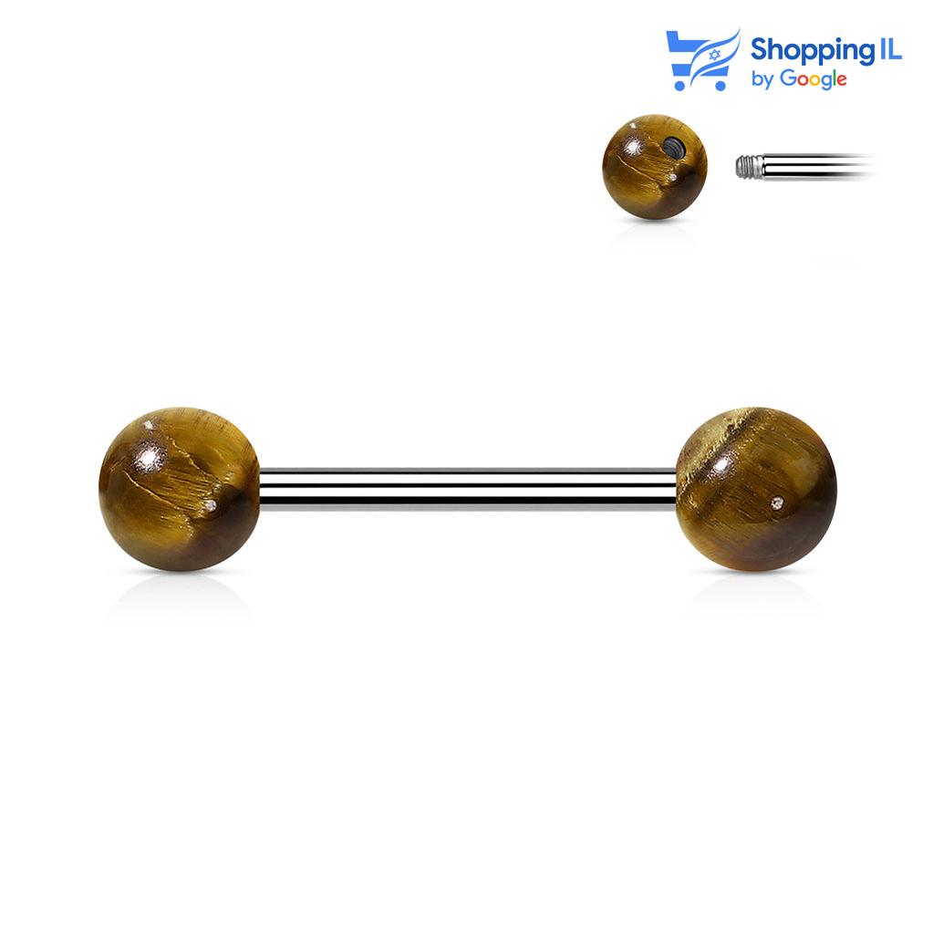 עגיל סטון - עשוי מתכת רפואית העגיל בעיצוב קלאסי של מוט ברבל עם אבן חצי יקרה כסוגר. מידה - מגיע בעובי של 1.6 מ"מ ובאורך מוט 12/16 מ"מ. קוטר סוגרים - 6 מ"מ  העגיל מיועד בעיקר לאזורים הבאים: - פירסינג בלשון - פירסינג בפיטמה - כמובן שניתן לענוד את העגיל גם באזורים אחרים (: