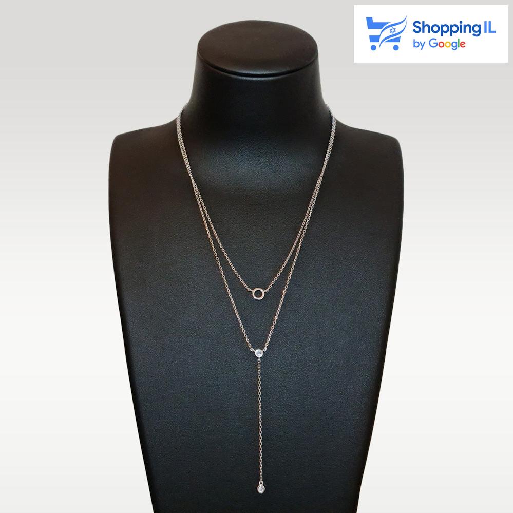 (תלויה) שרשרת סינדרלה צמודה נופלת  השרשרת עשויה מכסף 925 בציפוי רודיום משובצת אבני זרקון  אורך שרשרת: 39 - 44 ס"מ