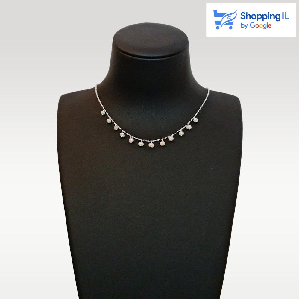 שרשרת לאישה בסגנון צ'וקר פנינים עשויה כסף 925 מקולקציית שרשראות הכסף לאישה ולגבר של לאבאס.