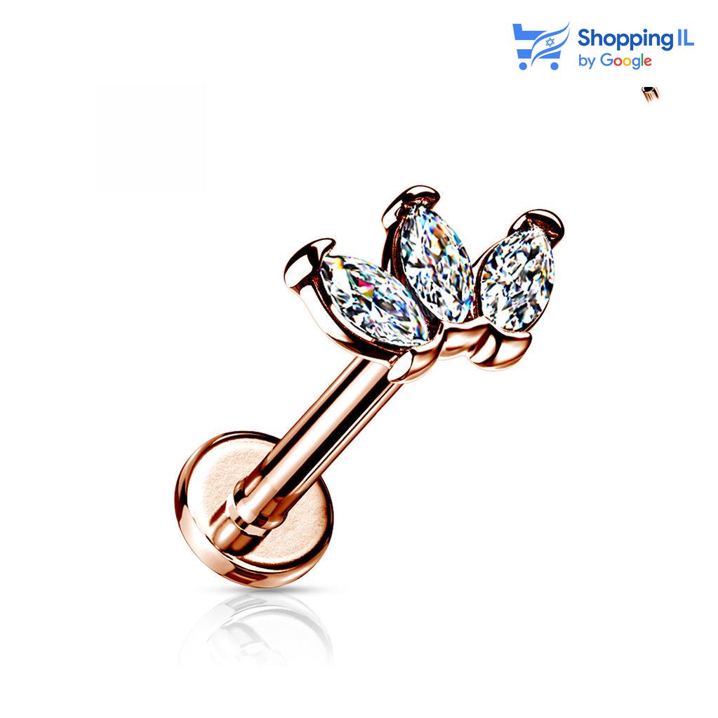 עגיל בל- עשוי ממתכת רפואית . העגיל בעיצוב כתר קטנטן ועדין המשובץ שלושה זירקונים . צבע - כסוף, זהב, זהב רוז מידה - מגיע בעובי של 1.2 מ"מ ובאורך 6 מ"מ קוטר סוגר - 3 מ"מ  לעגיל בל זהב 14 קראט לחצ/י  העגיל מיועד בעיקר לאזורים הבאים: - פירסינג קונץ' - פירסינג הליקס - פירסינג פלאט - פירסינג טראגוס - כמובן שניתן לענוד את העגיל גם באזורים אחרים (: