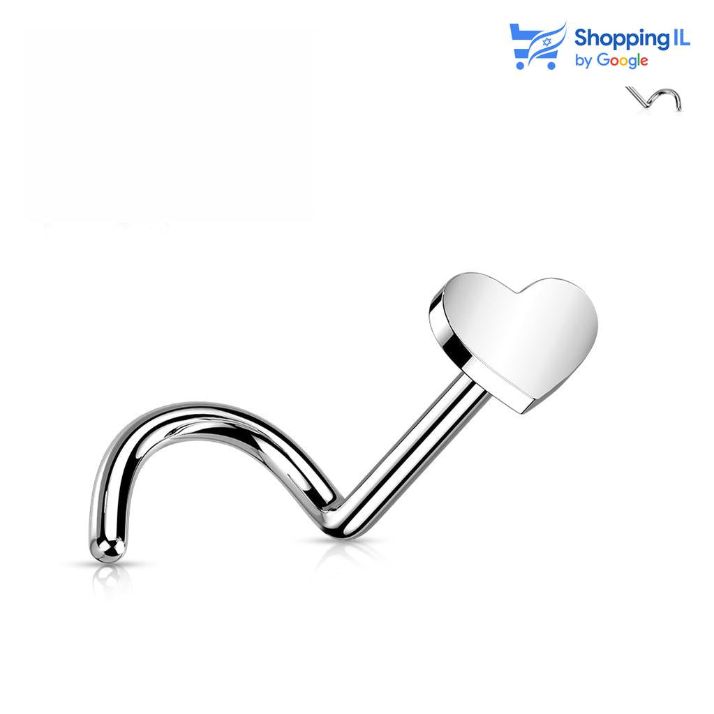 עגיל נזם לב -  עשוי טיטניום נסגר ונפתח בעזרת "פוש" TITANIUM 6AL-4V-ELI ASTM F-136. העגיל בעיצוב לב עם מוט מכופף למניעת החלקה של העגיל. צבע - כסוף כהה מידה - מגיע בעובי של 0.8 מ"מ ואורך המוט הוא 6 מ"מ  העגיל מיועד בעיקר לאזורים הבאים: - פירסינג נזם - כמובן שניתן לענוד את העגיל גם באזורים אחרים (: