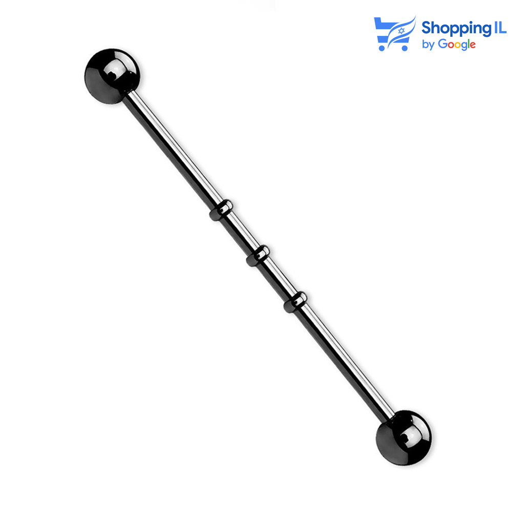 עגיל במפר - עשוי מתכת רפואית מצופה טיטניום. העגיל בעיצוב מוט עם שלושה פסים באמצע. צבע - זהב, שחור מידה - מגיע בעובי 1.2/1.6 מ"מ ובאורך 38 מ"מ  קוטר סוגר - 5 מ"מ  העגיל מיועד בעיקר לאזורים הבאים: - פירסינג אינדסטריאל 