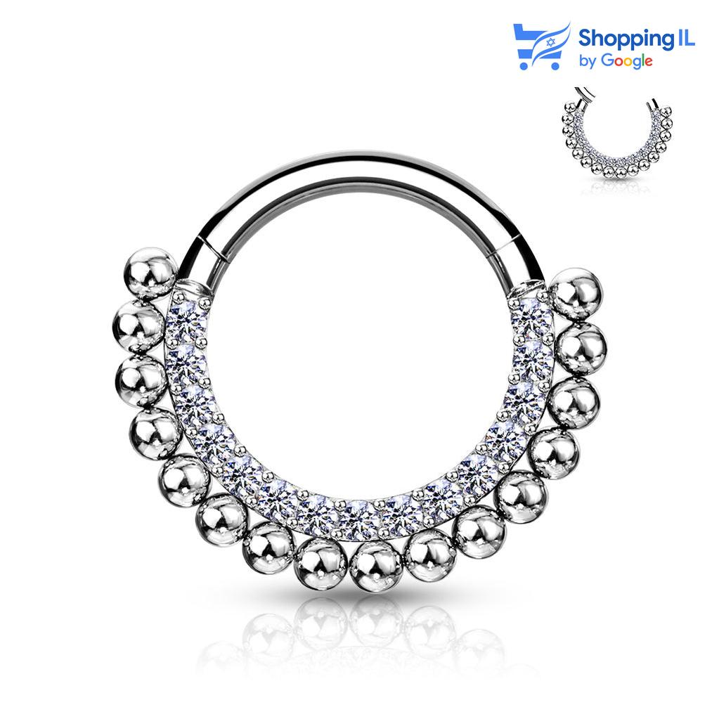 חישוק אייריס - עגיל חישוק עשוי מתכת רפואית. העגיל בעיצוב מלכותי ומשובץ סט אבני זירקון. צבע- כסף מידה - מגיע בעובי של 1.2 מ"מ ובקוטר 8 מ"מ  העגיל מיועד בעיקר לאזורים הבאים: - פירסינג ספטום - פירסינג הליקס - כמובן שניתן לענוד את העגיל גם באזורים אחרים (: