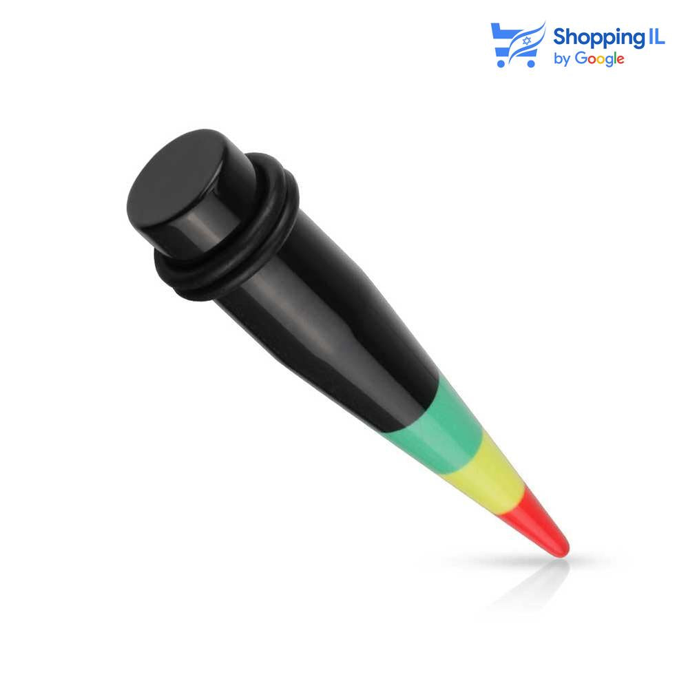 סטרצ'ר - עשוי אקריל. הסטרצ'ר בעיצוב שבטי, הקונוס מיועד להרחבת נקבים, מגיע עם זוג גומיות. צבע - צבעוני מידה - מגיע בקוטר 6 מ"מ  העגיל מיועד בעיקר לאזורים הבאים: - להרחבת נקבים קיימים  הסטרצ'ר מגיע כעגיל בודד ולא בזוג