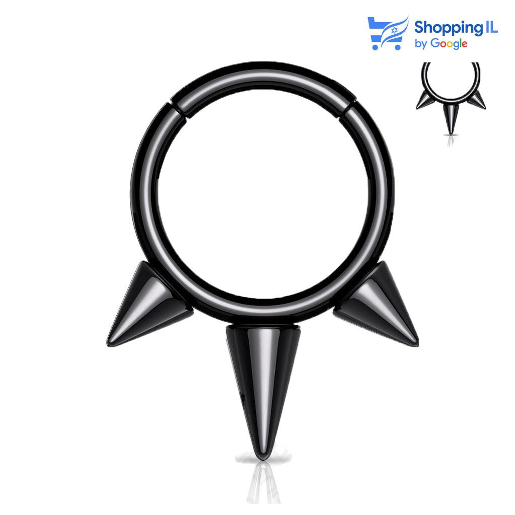 עגיל - פירסינג הליקס - פירסינג ספטום - פירסינג בפיטמה חישוק קליק כסוף עם שפיצים