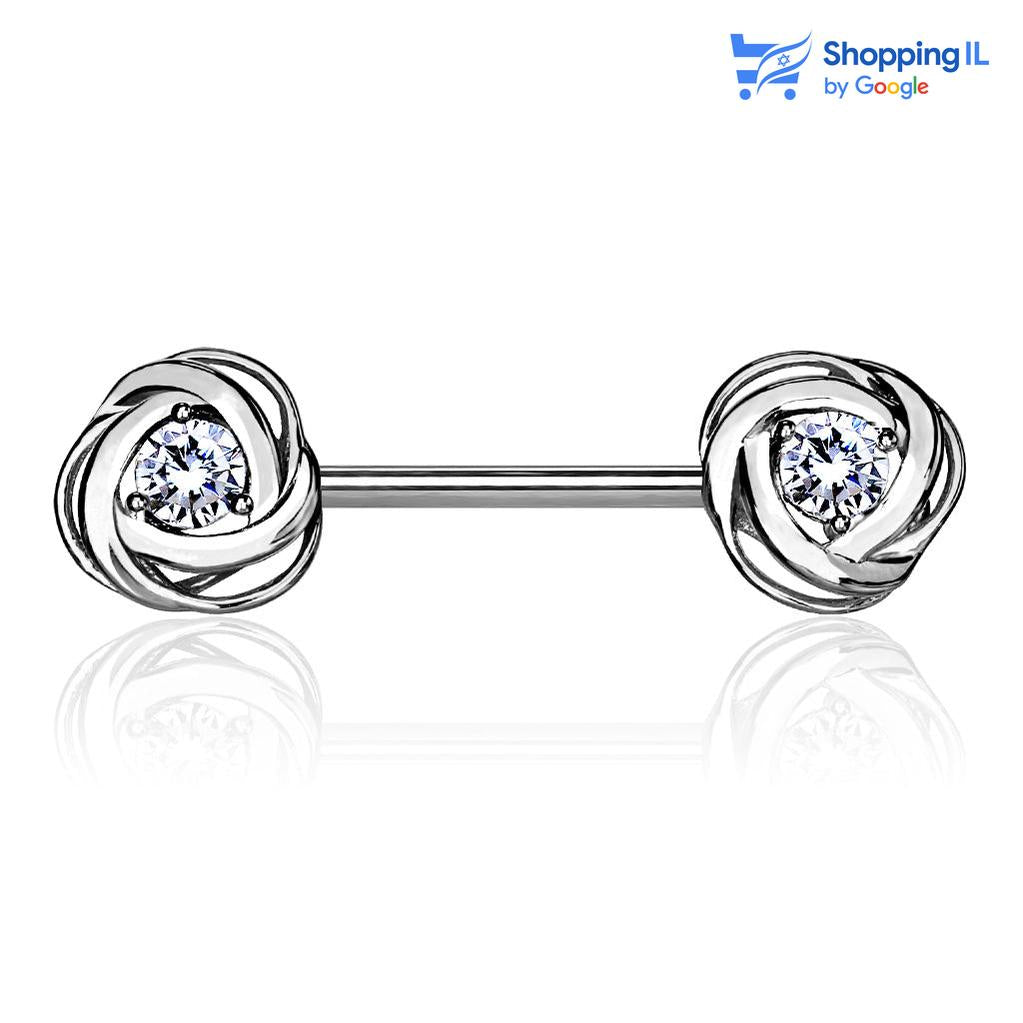 עגיל לפיטמה סופה טרופית - עשוי מתכת רפואית מצופה רודיום. העגיל בעיצוב "סופה" משובצת אבן זירקון. צבע - כסוף מידה - מגיע בעובי 1.6 מ"מ ובאורך 14 מ"מ  העגיל מיועד בעיקר לאזורים הבאים: - פירסינג בפיטמה