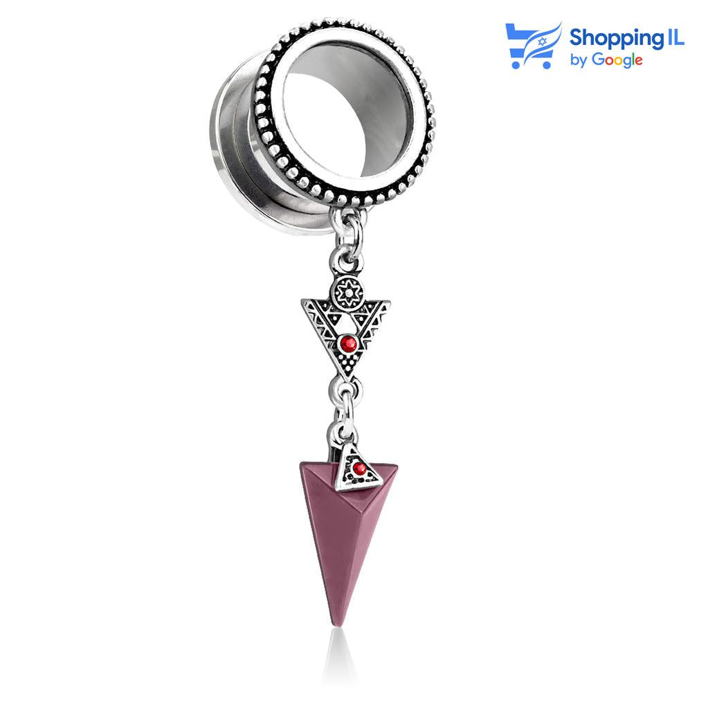 הרחבת חץ שבטי - עגיל הרחבה עשוי מתכת רפואית בעלת סגירת הברגה. העגיל מצופה קריסטלים עם חץ תלוי בסגנון שבטי. צבע - כסוף מידה - מגיע בקוטר 8/10/12 מ"מ