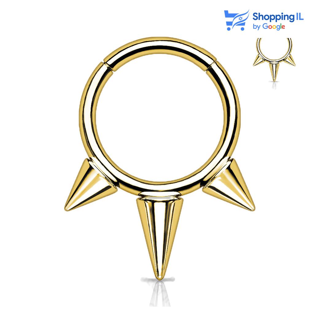 עגיל - פירסינג הליקס - פירסינג ספטום - פירסינג בפיטמה חישוק קליק כסוף עם שפיצים