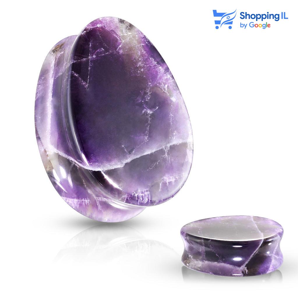 הרחבת אחלמה- עשויה אבן אחלמה. הרחבת דמעה אורגנית עשויה מאבן אחלמה (אבן חצי יקרה). צבע - סגול, לבן. מידה - מגיע בקוטר 8/14 מ"מ  העגיל מיועד בעיקר לאזורים הבאים: - הרחבה   העגיל מעט כבד ההרחבה מגיעה בתור עגיל בודד ולא בזוג מידע כללי והוראות טיפול- הרחבות העשויות מחומרים טבעיים כמו עץ ועצם עשויות בעבדות יד, לכן יתכנו שינויים קטנים כמו גוון בין הרחבה להרחבה.