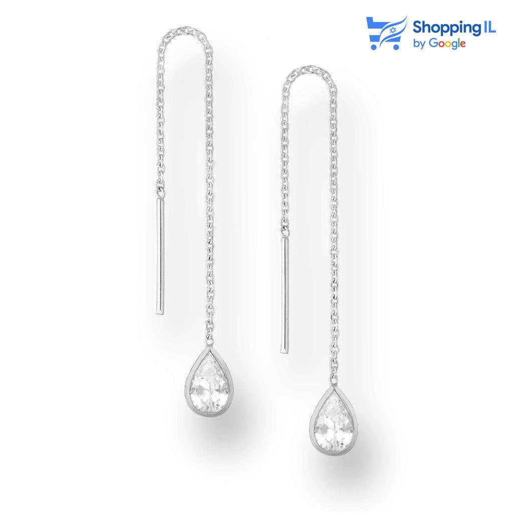 עגילי רן  - זוג עגילים עשויים כסף 925. עגילי שרשרת תלויים - שרשרת כסף עדינה המחוברת לטיפת זירקון וביחד הם יוצרים מראה עדין ולא מתאמץ עם מלא חן וסטייל. צבע - כסף מידה - מגיע בעובי של 0.8 מ"מ  אורך 6.5 ס"מ העגיל מיועד בעיקר לאזורים הבאים: - עגילים בתנוך האוזן