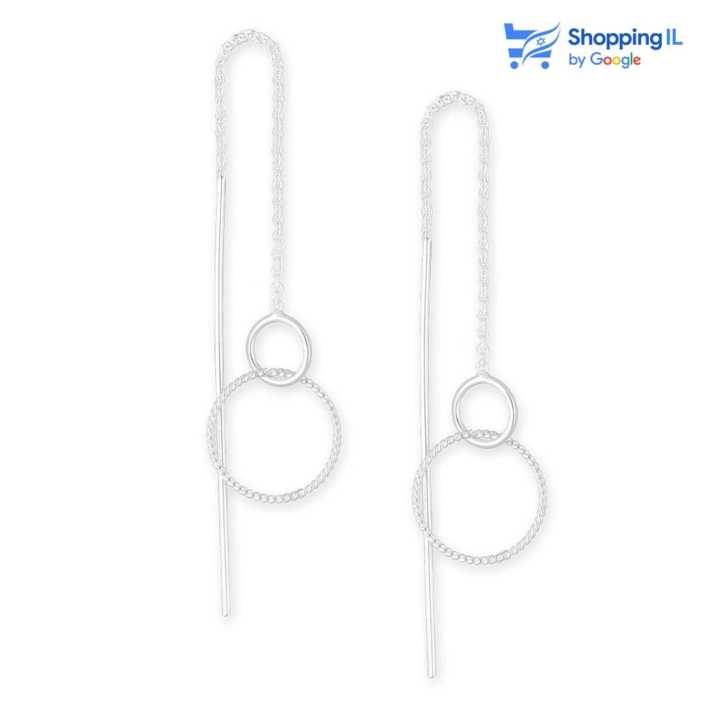 בולי - זוג עגילים נתלים עשויים כסף 925. עגילים נתלים בעיצוב חישוק כפול עדין ואלגנטי. חלק מקולקציית עגילי הערב של לאבאס - מבטיחים לכם את איכות החומרים הגבוהה ביותר! צבע - כסף מידה - מגיע בעובי של 0.8 מ"מ   העגיל מיועד בעיקר לאזורים הבאים: - עגילים בתנוך האוזן