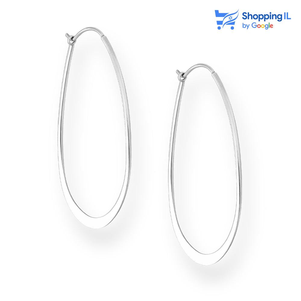 עגילי ים- זוג חישוקים עשויים כסף 925. החישוקים בעיצוב ארוך ומיוחד. צבע - כסף מידה - עובי מוט 0.8 מ"מ, רוחב 30 מ"מ | אורך 43 מ"מ עובי החישוק - 2 מ"מ   העגיל מיועד בעיקר לאזורים הבאים: - עגילים בתנוך האוזן