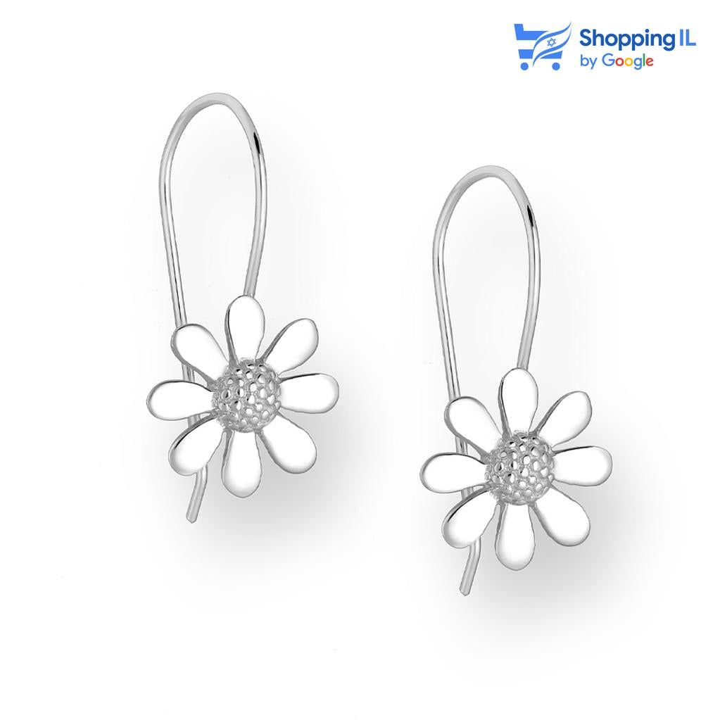 עגילי פלאוור- זוג עגילי כסף 925 זוג חישוקים מעוטרים בפרחים פתוחים ויפים. צבע - כסף  מידה - מגיע בעובי מוט של 0.8 מ"מ אורך 23 מ"מ רוחב הפרחים 13 מ"מ  העגיל מיועד בעיקר לאזורים הבאים: - עגילים בתנוך האוזן