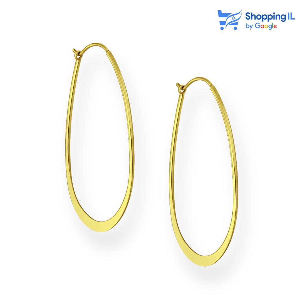 עגילי ים- זוג חישוקים עשויים כסף 925 מצופים בזהב 14 קראט החישוקים בעיצוב ארוך ומיוחד. ציפוי - זהב 14 קראט מידה - עובי מוט 0.8 מ"מ, רוחב 30 מ"מ | אורך 43 מ"מ עובי החישוק - 2 מ"מ   העגיל מיועד בעיקר לאזורים הבאים: - עגילים בתנוך האוזן  העגיל נמכר כעגיל בודד ולא בזוג