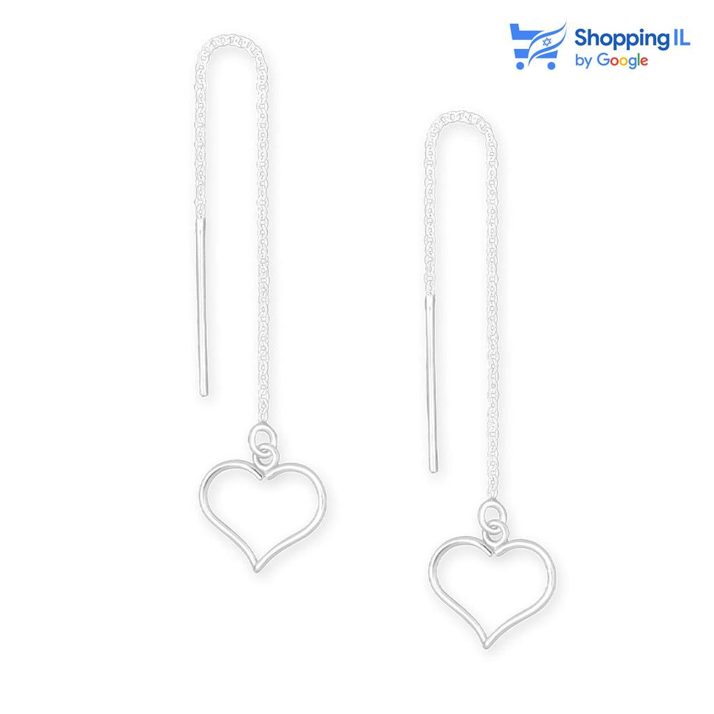 זוג עגילי לבבות מתנדנדים - עשויים כסף 925. העגילים בעיצוב זוג ללבות תלויים בעזרת שרשרת כסף. צבע - כסף  העגילים מיועדים בעיקר לאזורים הבאים: - תנוך