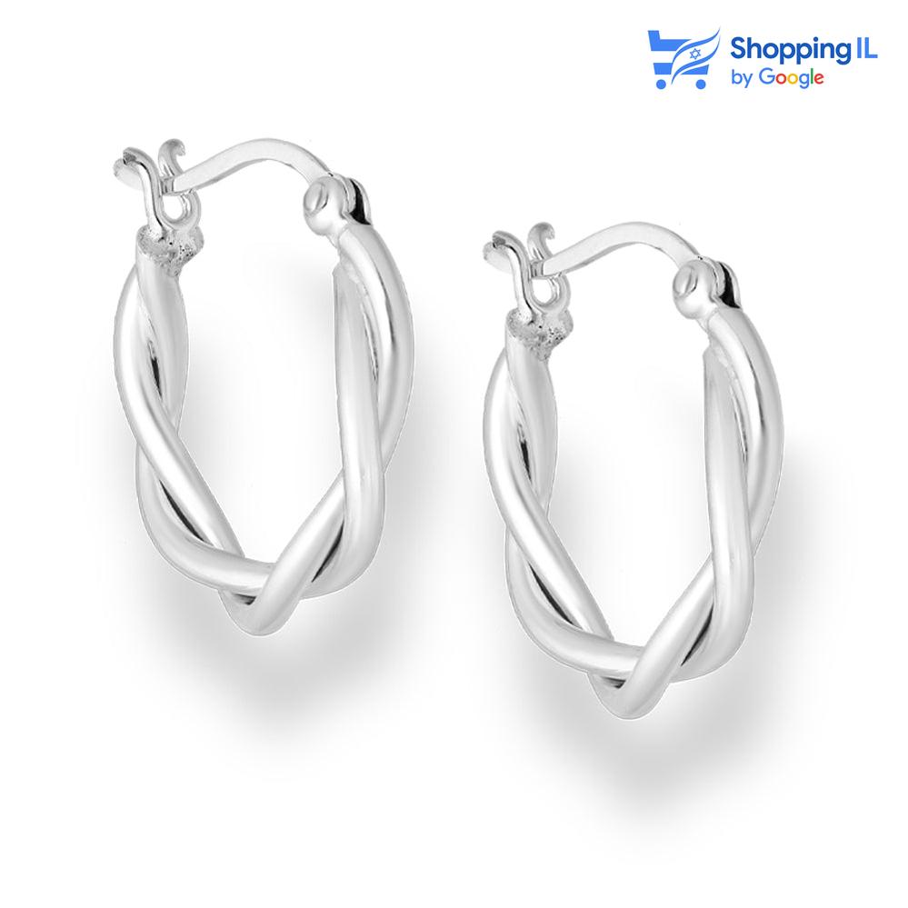 זוג חישוקי כסף "יו" - עשויים כסף סטרלינג 925 . זוג חישוקי כסף בעיצוב מיוחד של מוטות כסף "קלועים" אחד בתוך השני. צבע- כסף מידה - מגיע בעובי של 0.8 | קוטר 21/19 מ"מ עובי החישוק : 3 מ"מ  העגילים מיועדים בעיקר לאזורים הבאים: - תנוך