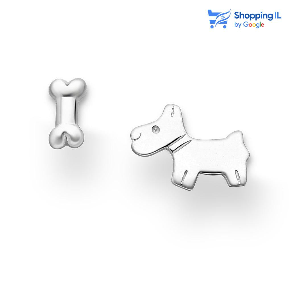 זוג עגילי דוגי-  עשויים כסף 925 זוג עגילים צמודים בעיצוב של כלבלב ועצם בצבע כסף . צבע - כסף מידה - מגיע בעובי של 0.8 מ"מ  העגילים מיועדים בעיקר לאזורים הבאים: - עגיל בתנוך - כמובן שניתן לענוד את העגיל גם באזורים אחרים (: