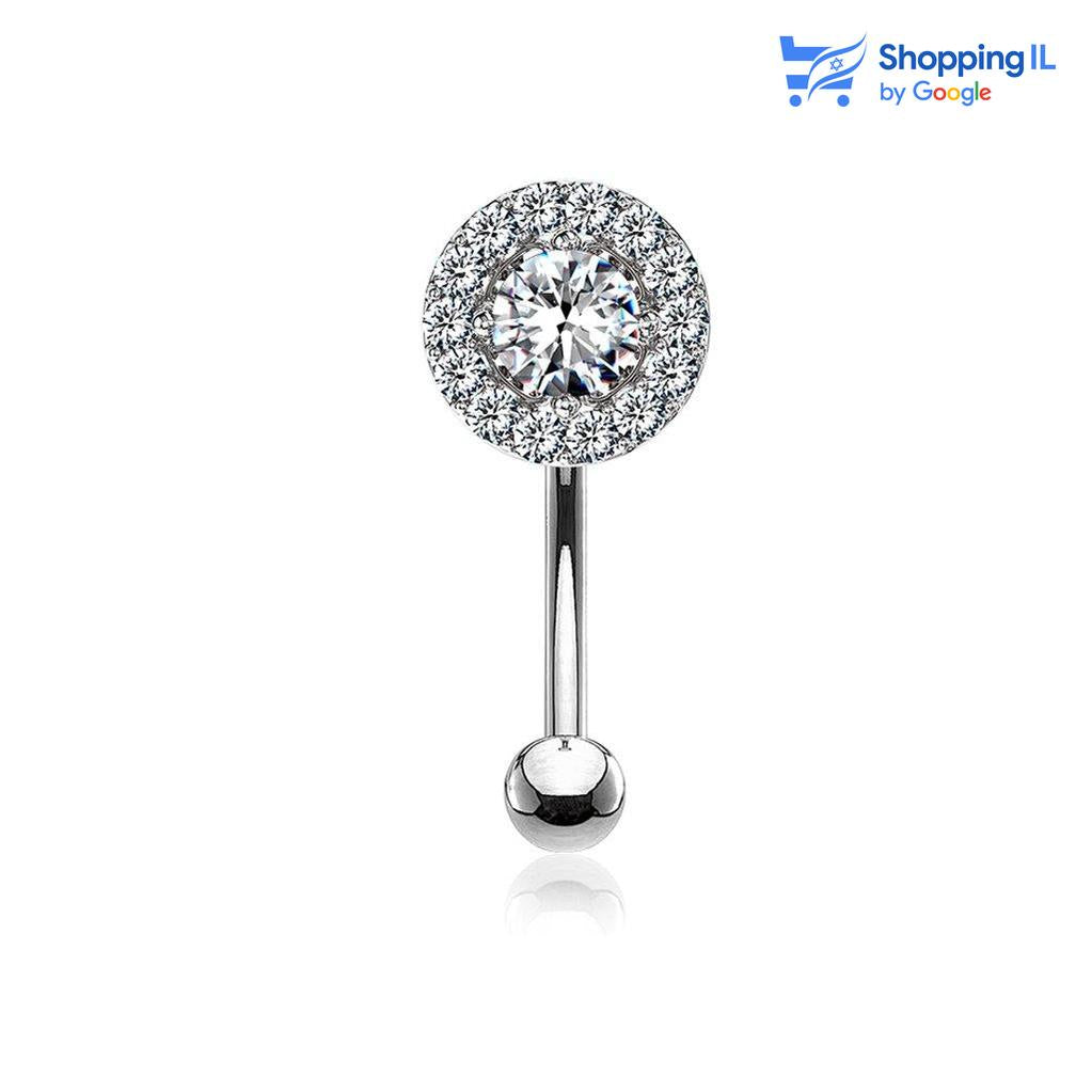 עגיל קריסטל עגול  - עגיל בננה עשוי מתכת רפואית מצופה ברודיום. העגיל בעיצוב עגיל בננה מעוטר בקריסטל ובזירקונים. צבע - כסוף מידה - מגיע בעובי של 1.2 מ"מ ובאורך 8 מ"מ  העגיל מיועד בעיקר לאזורים הבאים: - פירסינג בגבה - פירסינג רוק - פירסינג בטבור (קצר ודק במידה מהסטנדרט) - כמובן שניתן לענוד את העגיל גם באזורים אחרים (: