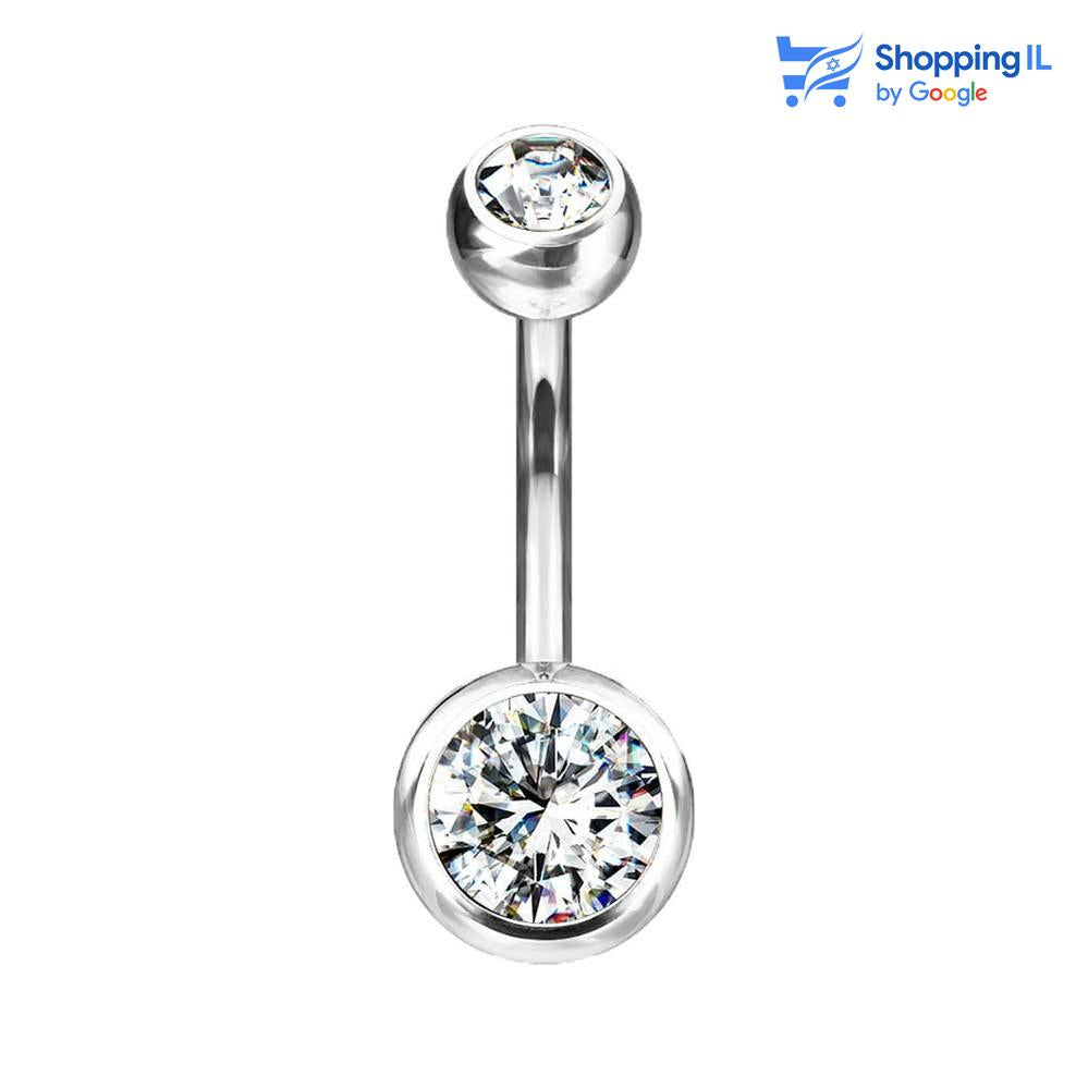 עגיל לטבור טיטניום - עגיל לטבור עשוי טיטניום TITANIUM 6AL-4V-ELI ASTM F-136. העגיל בעיצוב מוט בננה עשוי מטיטניום ומשובץ זוג אבני זירקון. צבע - כסוף כהה מידה - מגיע בעובי של 1.6/1.2 מ"מ ובאורך 10/8 מ"מ  העגיל מיועד בעיקר לאזורים הבאים: - פירסינג בטבור