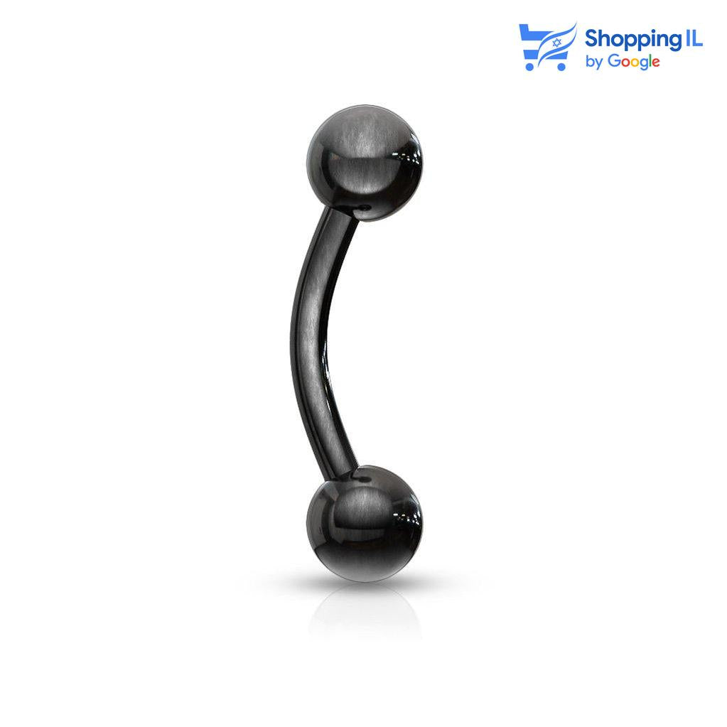 עגיל בננה גולות שחור- עגיל בננה עשוי מתכת רפואית מצופה בטיטניום שחור. העגיל בעיצוב קלאסי של בננה גולות. צבע - שחור מידה - מגיע בעובי של 1.2 מ"מ ובאורך 8 מ"מ קוטר סוגרים - 3 מ"מ  העגיל מיועד בעיקר לאזורים הבאים: - פירסינג בגבה - פירסינג רוק - פירסינג בטבור (קצר ודק במידה מהסטנדרט) - כמובן שניתן לענוד את העגיל גם באזורים אחרים (: