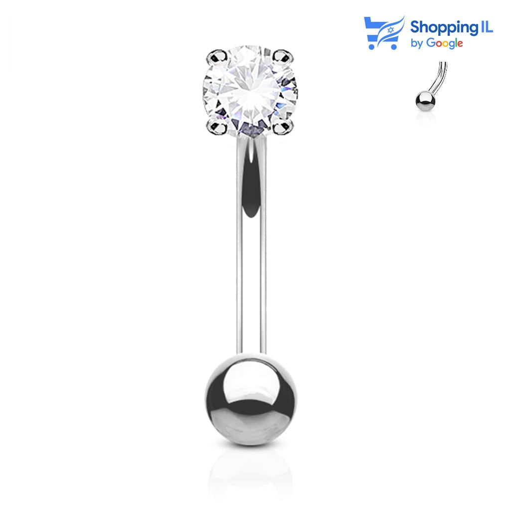 עגיל זירקון רוק- עגיל בננה עשוי זהב לבן 14 קראט. העגיל בעיצוב עגיל בננה משובץ אבן זירקון. צבע - זהב לבן מידה - מגיע בעובי של 1.2 מ"מ ובאורך 8 מ"מ  העגיל מיועד בעיקר לאזורים הבאים: - פירסינג בגבה - פירסינג רוק - פירסינג בטבור (קצר ודק במידה מהסטנדרט) - כמובן שניתן לענוד את העגיל גם באזורים אחרים (: